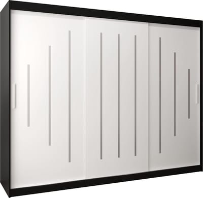 InspireMe - Kledingkast met 3 schuifdeuren, Modern-stijl, Een kledingkast met planken (BxHxD): 250x200x62 - MALTESE 250 Zwart Mat + Wit Mat