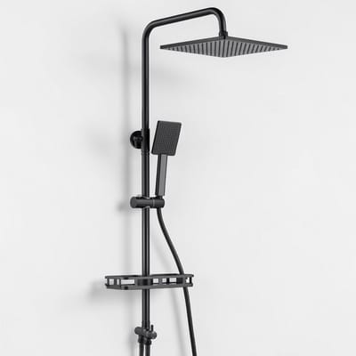 Auralum Max Regendouche Zonder Kraan - RVS Doucheset - Ø 25,4 cm Douchekop - Met Plankje - Hoogte Verstelbare 72-110 cm - Vierkant Design - Waterbesparend - Zwart