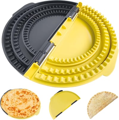 3-in-1 tortilla-sealer - taco-tortilla-crimpermaker - verstelbare maat - voor een korst van 15-25 cm - maak gesealde quesadilla's, taco's, burrito's, sandwiches en meer - BPA-vrij - vaatwasserbestendig - geel en zwart