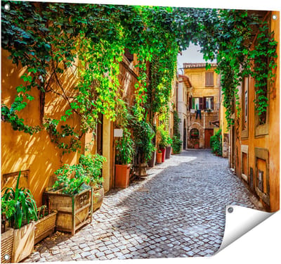 Gards Tuinposter Straatje in Rome met Groene Planten - 100x80 cm - Tuindoek - Tuindecoratie - Wanddecoratie buiten - Tuinschilderij