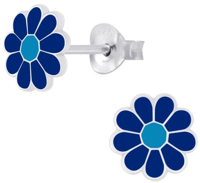 Joy|S - Zilveren Madelief bloem oorbellen - blauw