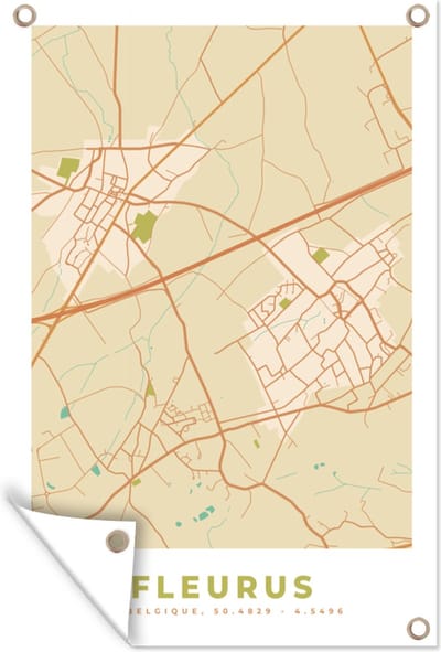 Muurdecoratie België - Fleurus - Kaart - Stadskaart - Plattegrond - 120x180 cm - Tuinposter - Tuindoek