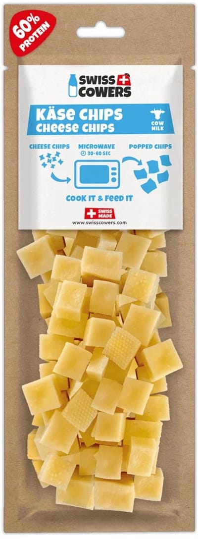 SwissCowers® Cheese Chips - Kaasblokjes Hond - Hondensnacks - Kaas Snack - Hypoallergeen - Lactosevrij - Glutenvrij - Met Probiotica - Kaas Chips