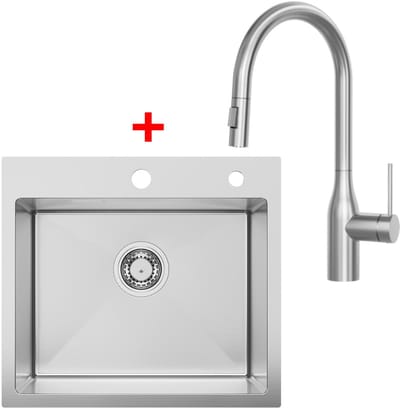 SOFETIY MAX Spoelbak voor keuken 50 x 45 cm - Spoelbak Keuken Met Uittrekbare Uitloop Keukenkraan - Keukenwasbak voor Inbouw - Wasbak Keuken Met Waterafvoersysteem - RVS