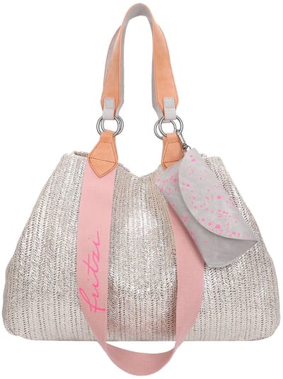Fritzi aus Preußen Schoudertas Izzy Medium Limited Painted Straw Shopper Silver Nature Zilverkleurig