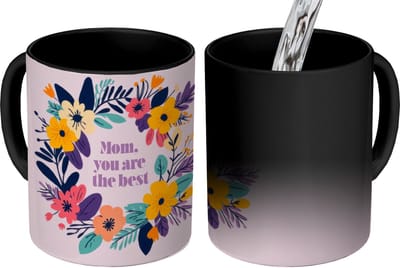 Magische Mok - Foto op Warmte Mokken - Koffiemok - Bloemenkrans - Kleurrijk - Moeder - Magic Mok - Beker - 350 ML - Theemok