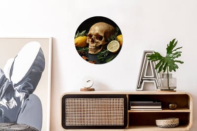 WallCircle - Wandcirkel - Muurcirkel - Skelet - Citroen - Eten - Schedel - Kaneel - Kruiden - Aluminium - Dibond - 30x30 cm - Binnen en Buiten