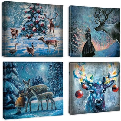 Canvas Schilderijen Set - Wanddecoratie Stukken - Ruimte Aankleden - Klaar Om Op Te Hangen - 4x 30x30cm - Veelkleurig