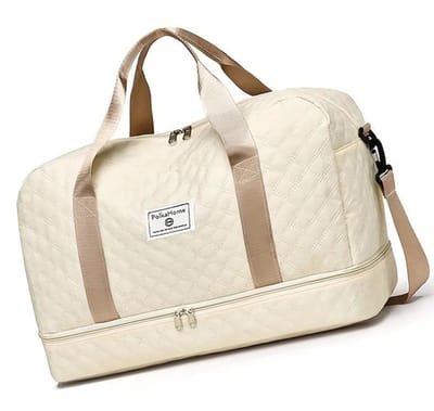 PolkaHome® Waterdichte Reistas Beige – Sporttas met Schoenenvak – Weekendtas – Handbagagetas – Zwemtas – Fitnesstas – Plunjezak – Trainingstas – Ziekenhuistas – Lichtgewicht Tas Ruitpatroon