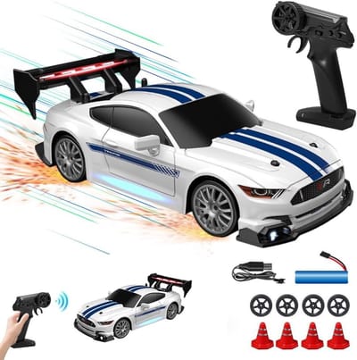 Radiografisch bestuurbare 1:24 Driftauto met LED-verlichting, 4WD en 2.4GHz technologie voor kinderen