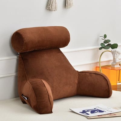 Leeskussen - Bedkussen Neksteun - Ontspannen Lezen - Ergonomische Vorm - 75x40x40cm - Koffie