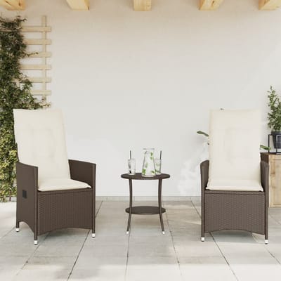 vidaXL - 3-delige - Bistroset - met - kussens - poly - rattan - bruin