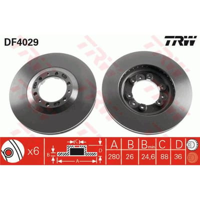 Remschijf TRW DF4029 voorkant, geventileerd, 1 Stuk