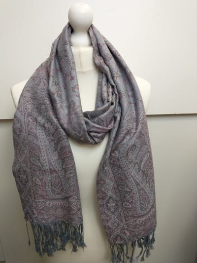 Lange dames sjaal Emma paisleymotief grijs bruin roze paars wit
