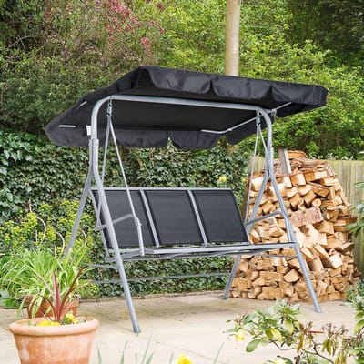 Pugsdrly Hollywoodschommel met zonnescherm, tuinschommel met antislipvoeten, 171 x 108 x 150 cm, zwart