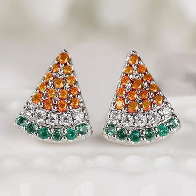 Huitan Watermeloen Oorbellen met Steentjes voor Vrouwen Heldere Kubieke Zirconia Zomer Fruit Oor Accessoires Leuke Meisjes Oorbellen Mode Sieraden gray