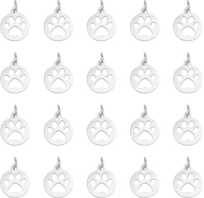 Platte ronde met hond poot prints hangers 304 roestvrij stalen bedels hond poot charme voor DIY ketting armband sieraden maken, roestvrij staal kleur, Hole 4mm, Roestvrij staal