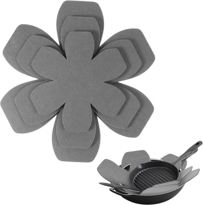 SnelShoppen - TIESOME Pan Protector Vilt Pot Bescherming - 6 Delige Set - 3 Formaten (15/20/25 cm) - Verstelbaar - Antislip - Warmte-isolatie Mat voor