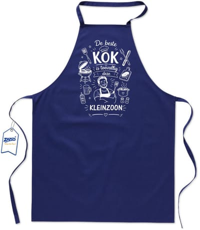 Basics - Unisex Schort - schort voor mijn kleinzoon - keukenschort - BBQ schort - 65 x 90 cm - 100% katoen - De beste kok is toevallig deze kleinzoon - blauw