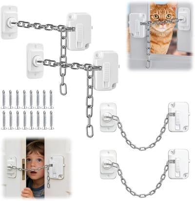 Veiligheidsraamsloten voor UPVC ramen - 4-delige set met zelfklevende raamlimiter, verstelbare sloten voor kinderen en huisdieren, geschikt voor kasten en koelkasten