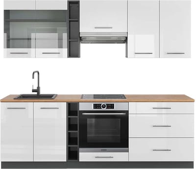 Vicco Fame-Line Complete keukeneenheid – 235 cm, WB Eik Wit hoogglans/antraciet