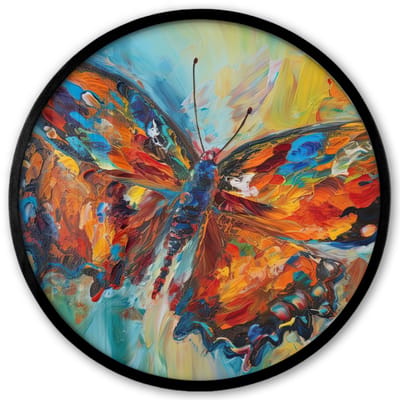 Poster in lijst Rond - Fotolijst 40x40 cm - Posters - Vlinder - Kleuren - Kunst - Schilderij - Ronde posterlijst zwart - Decoratie - Wanddecoratie woonkamer - Muurdecoratie slaapkamer