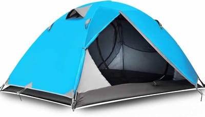 Kampeertent - Dubbellaags Tent - Buitenavontuur - Aluminium Tentstokken - 2 Persoons - Meerblauw