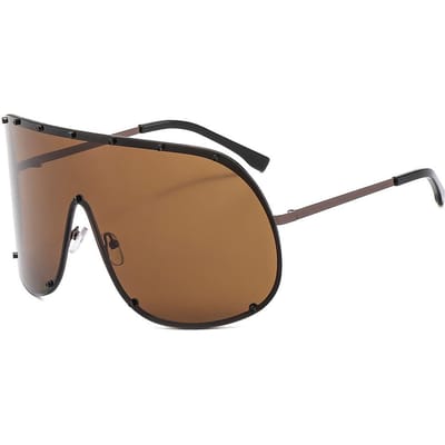 Oversized Zonnebril Dames Heren Vintage Punk Metaal Klinknagel Winddicht UV400 Zonnebrillen Mode Brillen brown