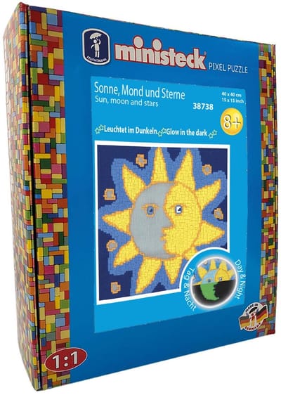 Ministeck mozaïek Glow in the Dark zon, maan en sterren XXL box 3700 stuks.