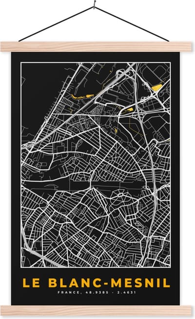 Posterhanger incl. Poster 40x60 cm - Schoolplaat - Stadskaart - Frankrijk - Plattegrond - Kaart - Le Blanc-Mesnil - Textielposter - Blanke latten - Stadskaart