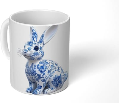 Mok - Koffiemok - Delftsblauw - Haasje - Wit - Mokken - 350 ML - Beker - Koffiemokken - Theemok