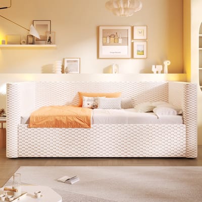 Slaapbank 90 x 200 cm - met LED-verlichting - met hydraulische opbergruimte - zonder matras - beige