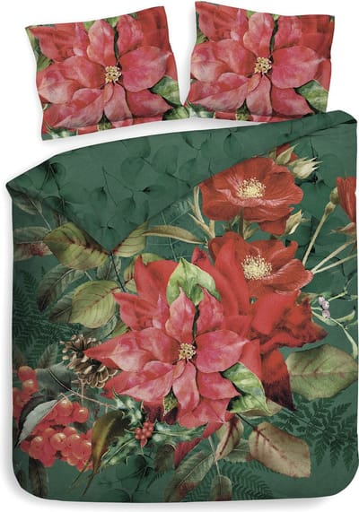 Heckettlane Dekbedovertrek Castor - Bedlinnen met Bloemen print - 200x220 - Groen - Dekbedhoes van 100% Katoen-Satijn