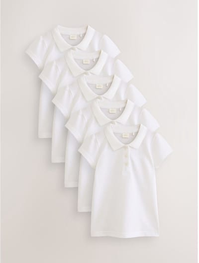 Next - Meisjes - 5 -pack 100% katoenen poloshirts met korte mouwen - Wit