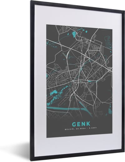 Fotolijst incl. Poster - Kaart – Plattegrond – Stadskaart – Genk – België - Grijs - 40x60 cm - Posterlijst