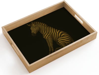 Dienblad hout 40x30 cm - Schootdienblad - Zebra - Strepen - Goud - Borrelplank rechthoek - Plateau dienbladen