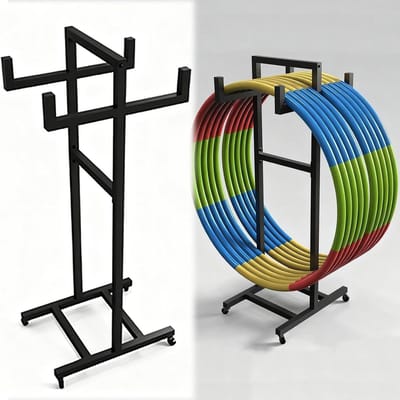 Hoelahoep Opslagrek - Hoepelhouder Fitnesskar - Sportapparatuur Organiseren - Met 4 Wielen - 100 cm Hoog - Zwart