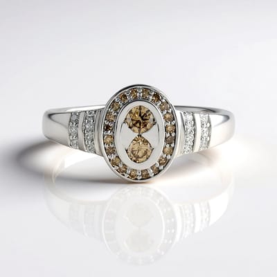 Cavill - 925 Sterling Zilver Ring met I2 Champagne Diamanten 0,198 ct en Zirkonia - Ronde Briljant Ring - Elegante Damesring met Certificaat