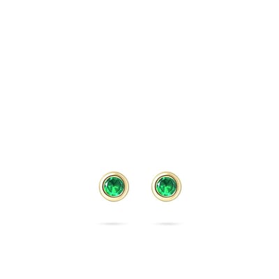 Gisser Jewels - Oorstekers E1001YG - geelgoud verguld zilver - groene stenen in gladomzetting - 5mm