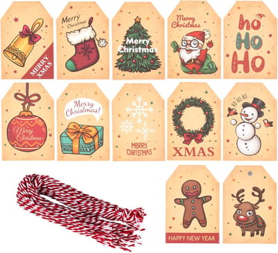 48 Stks Kerst Tags Kerst Labels voor Cadeaus Xmas Gift Tags Opknoping Labels met Touw Snaren DIY Ambachten
