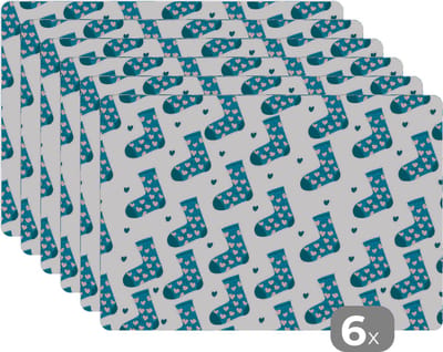 Placemat - Placemats kunststof - Sokken - Patronen - Hartjes - 45x30 cm - 6 stuks - Hittebestendig - Anti-Slip - Onderlegger - Afneembaar