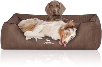 Knuffelwuff orthopedisch hondenbed Tampa van met laser gestikt kunstleer XL 105 x 75cm bruin