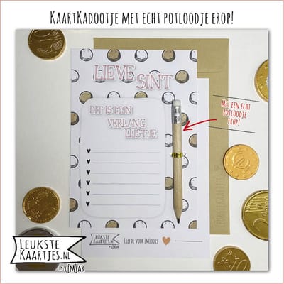 KaartKadootje met potloodje - Verlanglijstje Sinterklaas - No: 01 (Lieve Sint - Pepernoten) - LeuksteKaartjes.nl by xMar