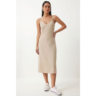 V-hals Mouwloze Midi Slipsjurk