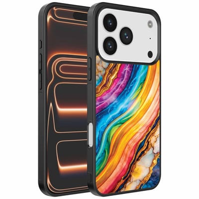 Geschikt voor iPhone 17 Pro Max Telefoonhoesje met Regenboog Goud Marmer Opdruk - TPU Backcover Case Rainbow Gold Marble Design - Smartphonica geschikt voor iPhone 17 Pro Max