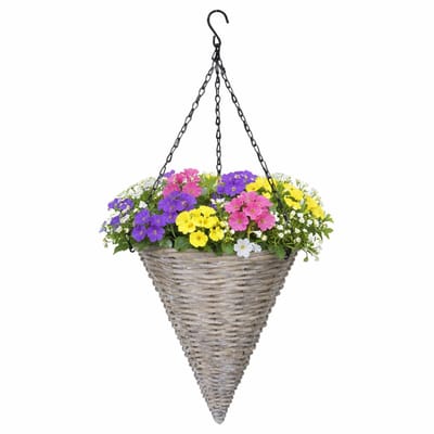 Mega collections plantenmand hangend - kegelvorm - grijs - H35 cm - plantenpot/bloempot