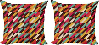 ABAKUHAUS Abstracte decoratieve kussenhoes, 2-pack, Parallelle staafdriehoek, 50x50 cm, Mosterdrood Zeegroen