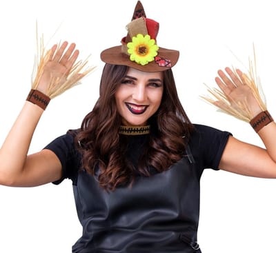 Set van 4 Halloween Cosplay Accessoires met Strohoed, Armband en Ketting, Lichtgewicht Kostuumdecoratie voor Volwassenen en Feestjes