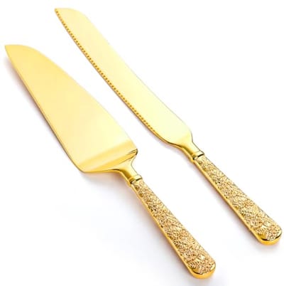 Gouden Taartmes en Serverset - Vintage Taartsnijder voor Verjaardag en Feest