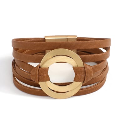 Sorprese armband - Paris - bruin - leer - armband dames - 19 cm - cadeau - Model D